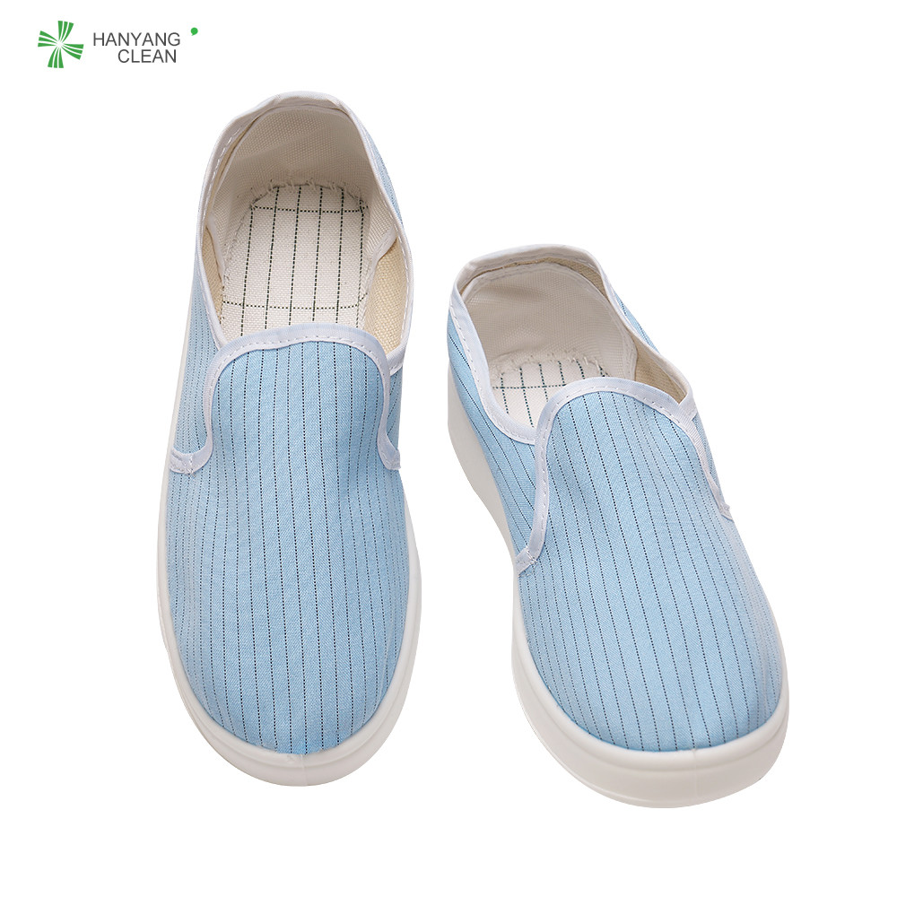Best ESD antistatic resuable PU shoes with 5mm stripe conductive fiber blue color for cleanroom workshop wholesale