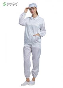 Best Anti Static ESD Cleanroom white color Jacket and pants with Straight open zipper and laper wholesale