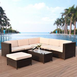 China 7 PCS Patio Wicker Furniture Set Outdoor Garden Sectional Sofa Set on sale