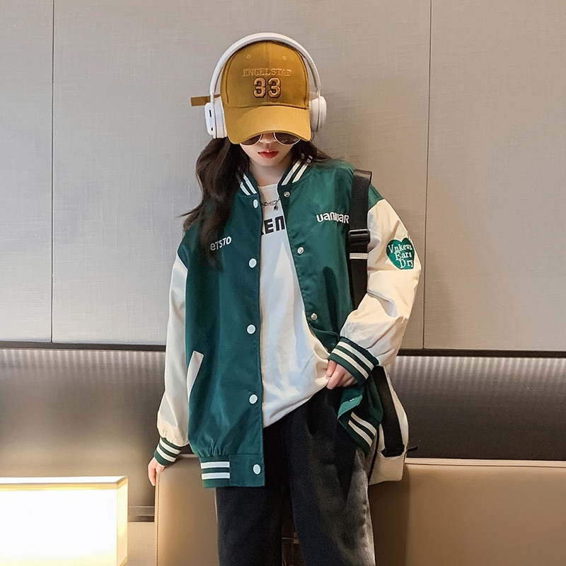 China Spring Autumn Girls Printed Patchwork Baseball Jacket Windproof on sale