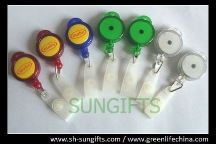 China Plastic mini lanyard badge reels, ID small retractor with white badge strap on sale