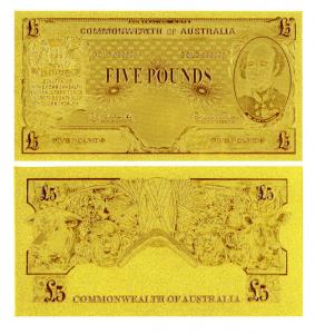 China Collection 5 Old AUD Double Logo 24k Pure Gold Banknote For Business Gifts on sale