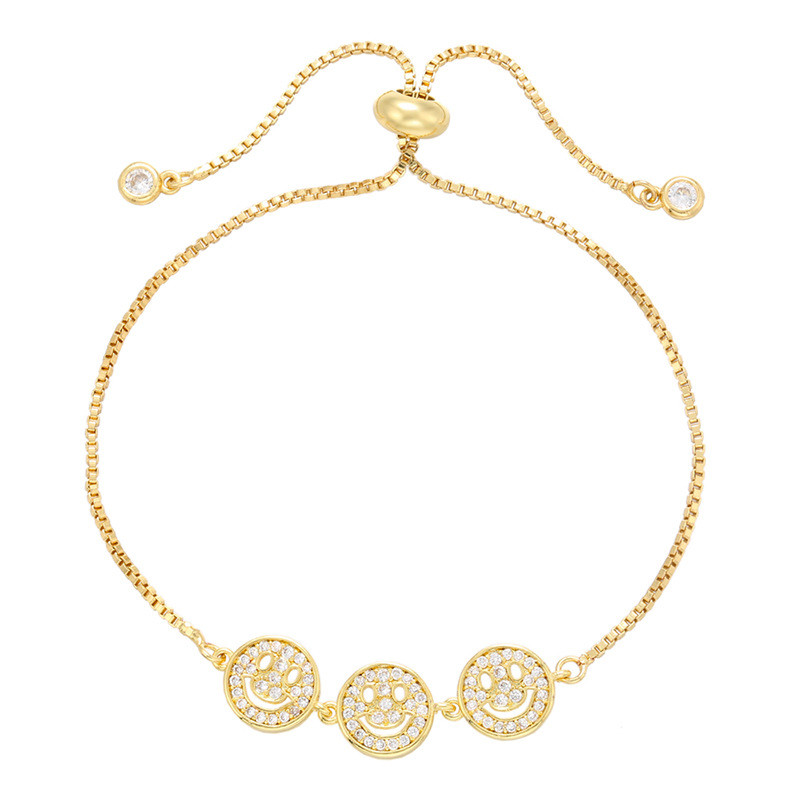 China ODM Pull Out 14k Gold Jewelry Smile Face Zircon Charm Bracelet on sale