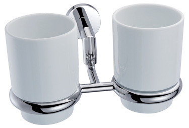 China Wall-Mounted Tumbler Holder Bathroom Hardware Collections , Double Ceramic Cup on sale