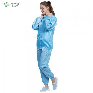 Best Blue Color Cleanroom Anti Static Jacket And Pants With Hood ESD Class 100 wholesale