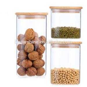 China High borosilicate 500ml small pyrex glass storage jar glass jar with bamboo lid on sale