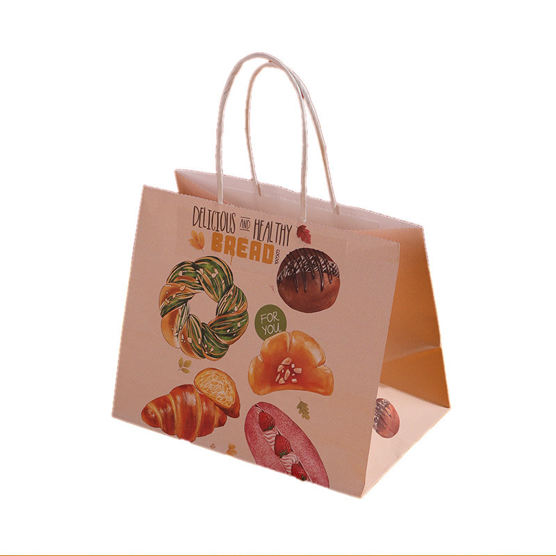 Fast Food Delivery Take Out Grocery Brown Kraft Takeaway Bags With Handle