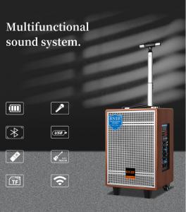 China ISO Wooden Wireless Speakers 10 Inch Active Portable Speakers With Microphone on sale