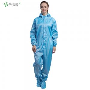 Best Anti static ESD autoclavable cleanroom blue hooded coverall with shoes cover for class 100 wholesale