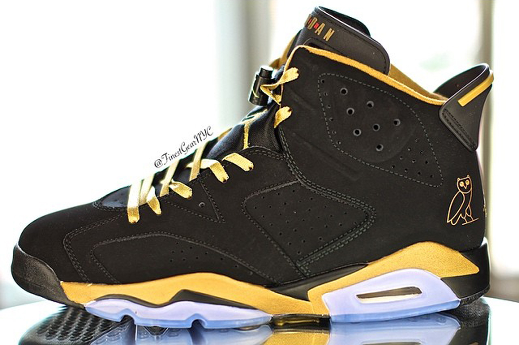 100% Authentic Nike Air Jordan 6 OVO Mens Shoes Black Gold *clothing-wholesale-online.com