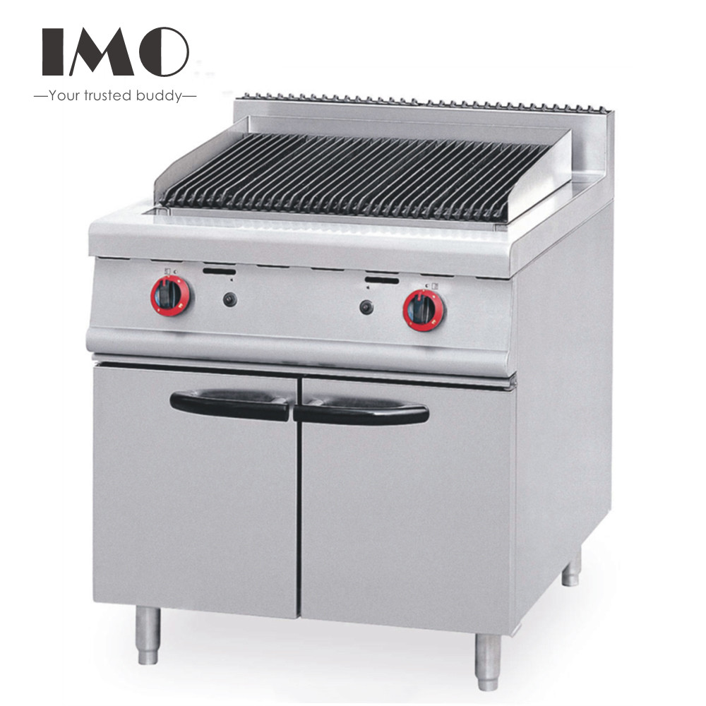 China 2022 Kitchen Equipment Commercial Stainless Steel Gas Lava Rock Grill With Cabinet on sale
