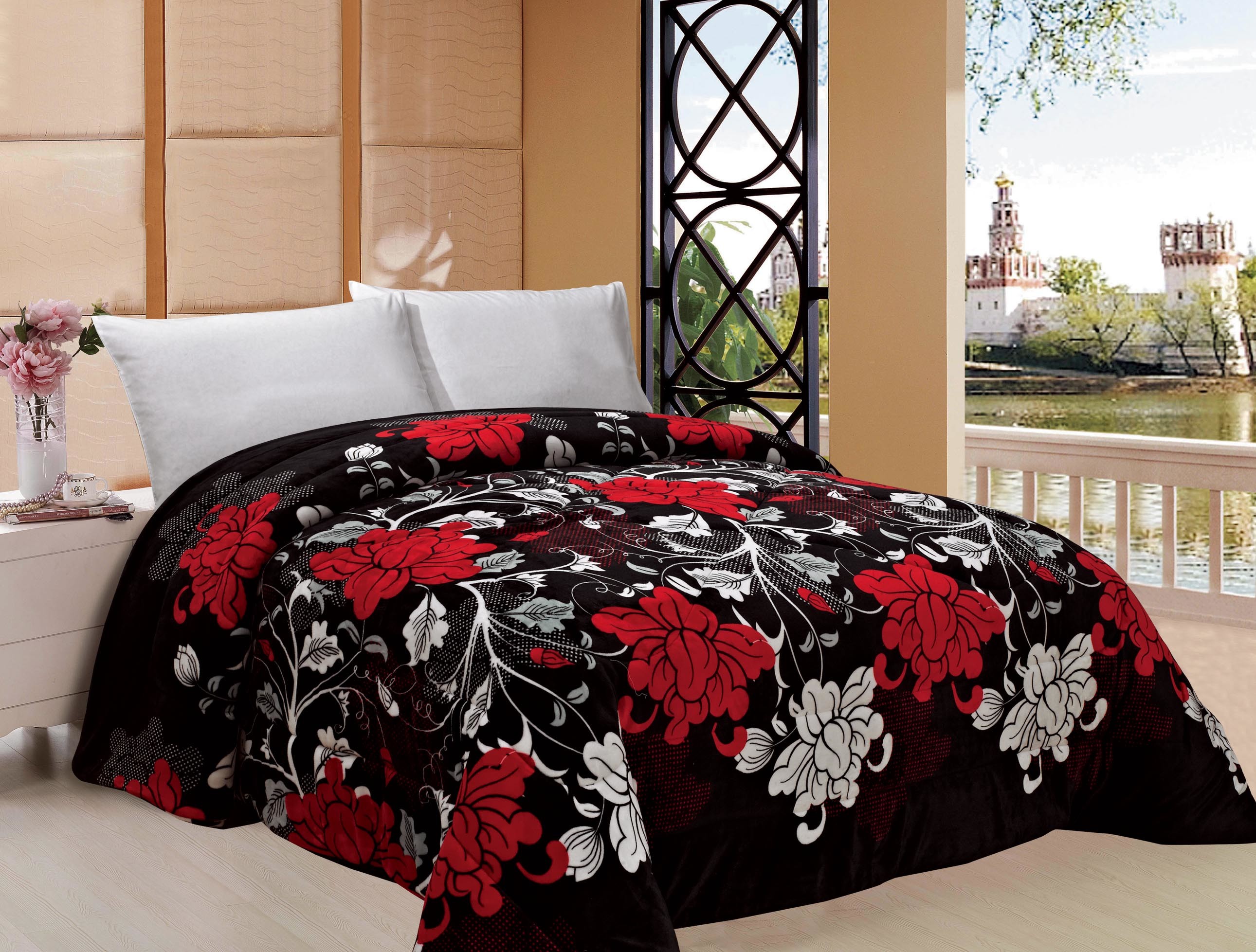 Best Big Flower Pattern Warm Bed Sheets For Winter , Printed Flannel Winter Bedding Sets wholesale