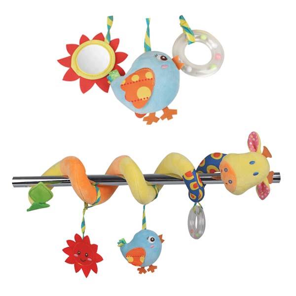 Soft boa Spiral Pram Toy 68cm*35cm With Plush Duck And Mirror