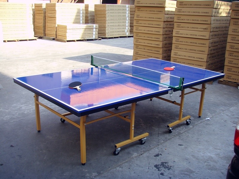 China Indoor Outdoor Table Tennis Table , Blue Folding Ping Pong Table For Competition on sale