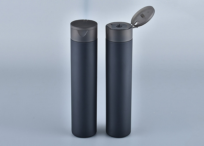 Cheap 300ml HDPE Matte Black Plastic Cosmetic Bottles With Flip Top Cap for sale
