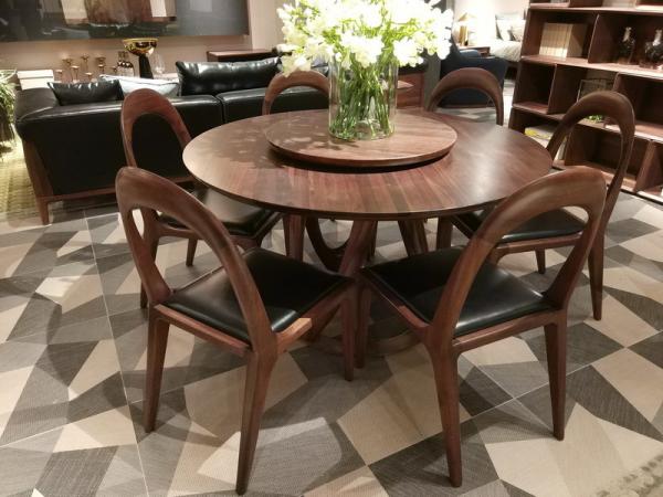 Nordic style Living room Furniture Walnut Wooden Circular Dining table in Special design Legs and Stainless steel plate