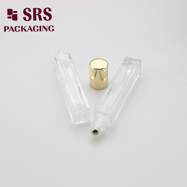 Thick wall square shape clear cosmetic 10 ml roll on perfume bottle glass