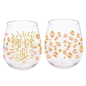 China 16 Ounce Acrylic Stemless Wine Glass Pink Leopard Unbreakable Drink Glasses on sale