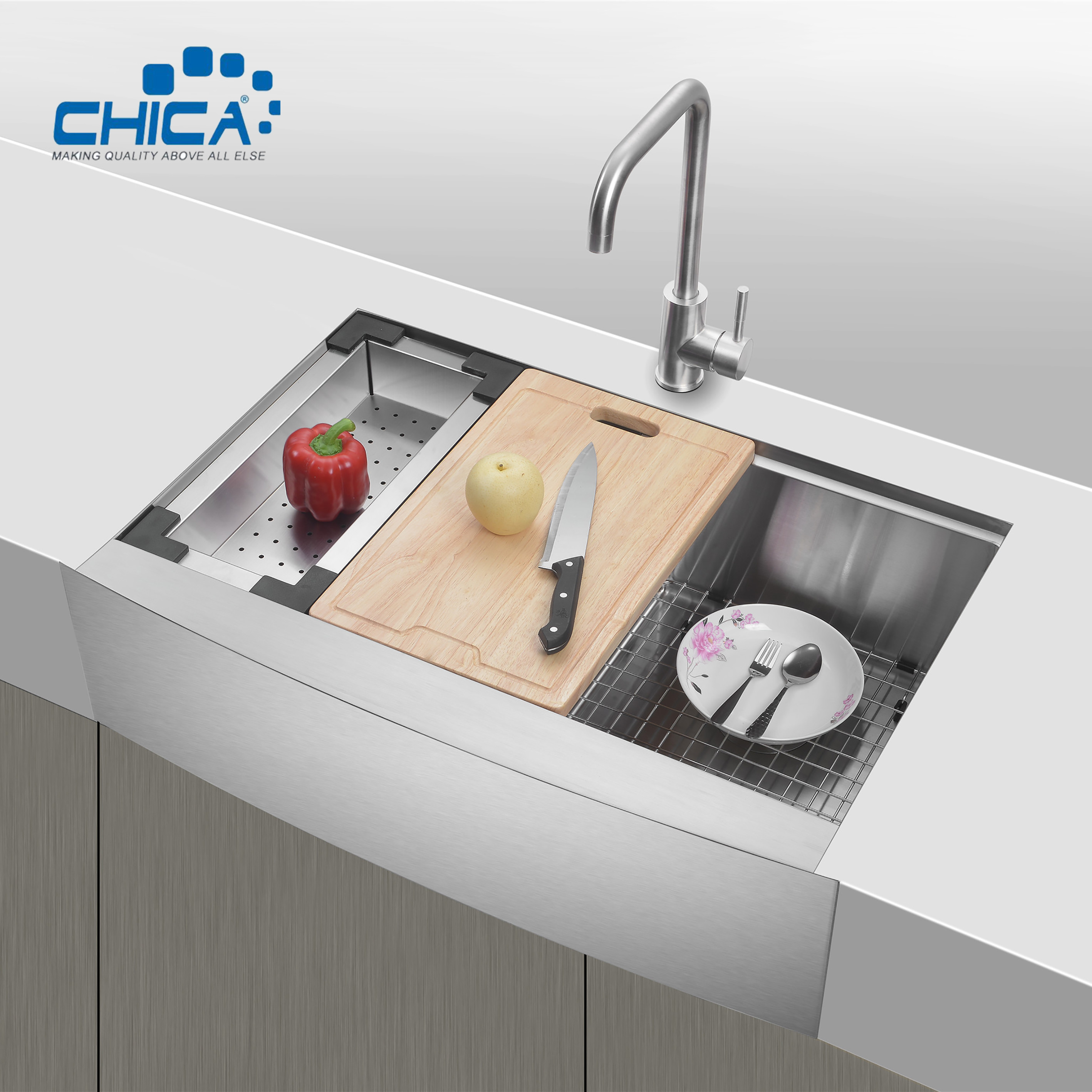 China Apron Front Kitchen Sink SUS304 Stainless Steel Single Bowl Kitchen Sinks Handmade House Kitchen Sinks on sale