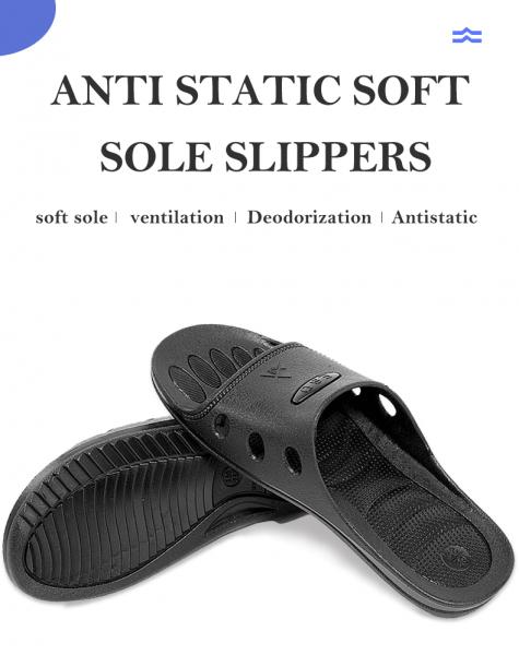 Black Non Slip ESD SPU Antistatic Slippers For Work Lab Cleanroom