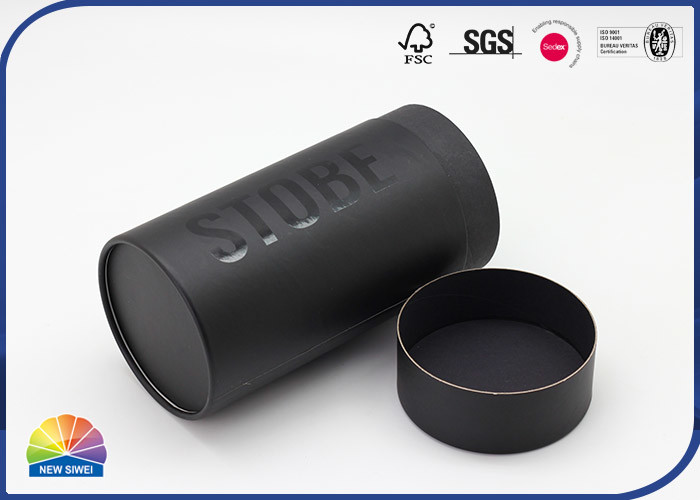 China Silver Logo Spot UV Black Paper Packaging Tube For T Shirt on sale