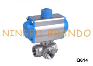 China DN25 1'' Air Actuated Pneumatic Three Way Ball Valve Stainless Steel on sale