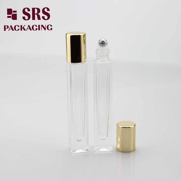 Thick wall square shape clear cosmetic 10 ml roll on perfume bottle glass