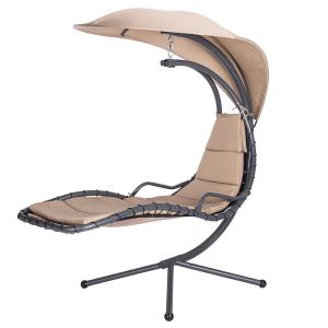 China Swing Hanging Chaise Lounger Chair with EXTENDED Canopy Umbrella & Stand for Patio Backyard Outdoor Use on sale