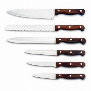 China 6-pieces Kitchen Knife Set with Pakka Wood Handle, Made of Stainless Steel on sale