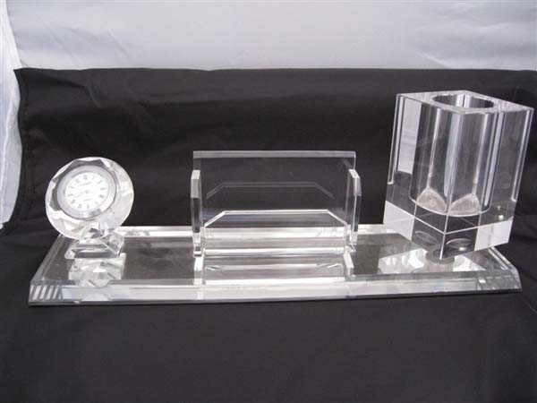 personalized crystal office stationery table set with clock for business gifts