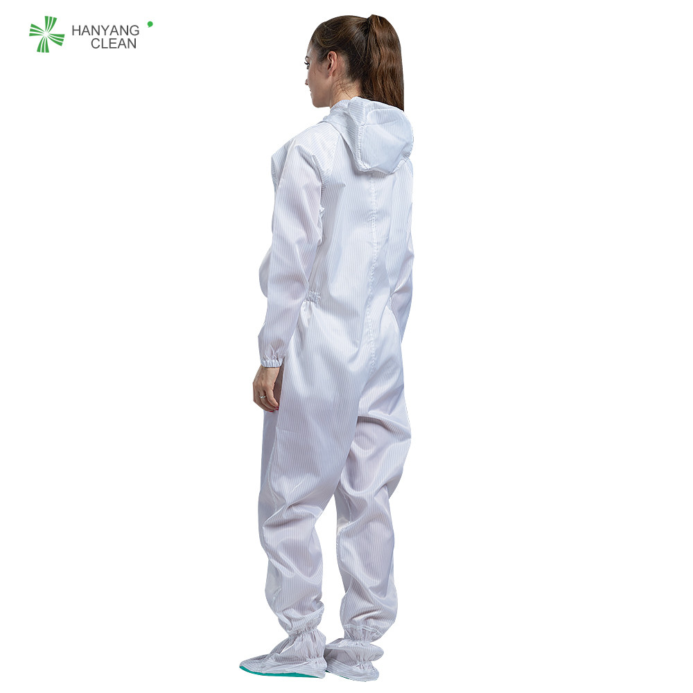 Best ESD antistatic 5*5mm stripe carbon fiber cleanroom suit with hood and shoes cover for grade A or B cleanroom wholesale