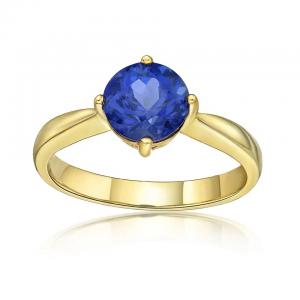 China 925 Sterling Silver 14K Gold Jewelry Tanzanite Ring Round Brilliant Cut Tanzanite Diamond Solitaire Ring on sale