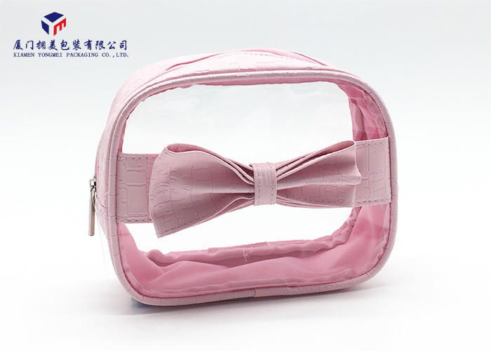 Best Embossed Pink PU Leather Bag Super Clear Soft PVC Window Leather Cosmetic Bag wholesale
