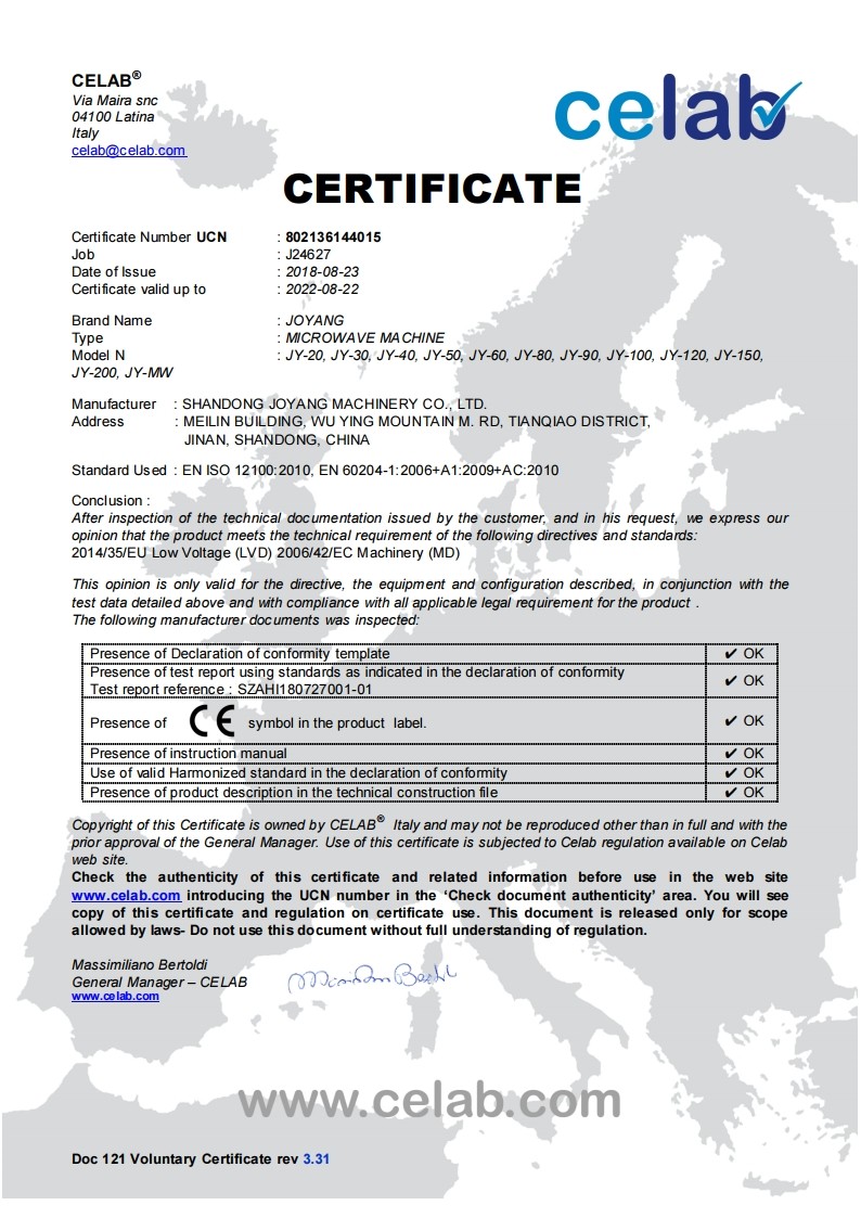SHANDONG JOYANG MACHINERY CO., LTD. Certifications