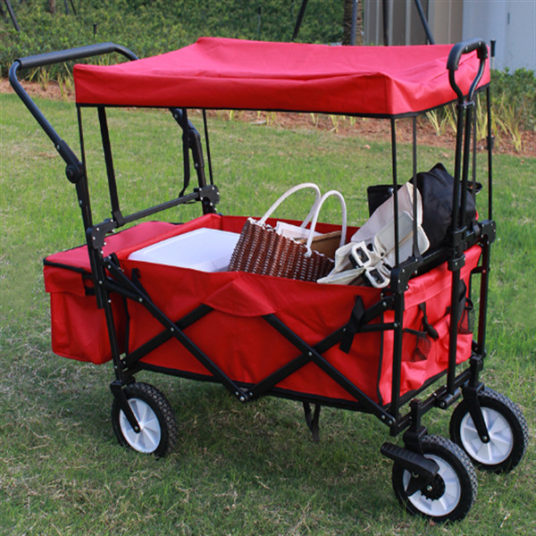 China 80kg Heavy Duty Collapsible Wagon Metal Folding Garden Cart With Universal Wheels on sale
