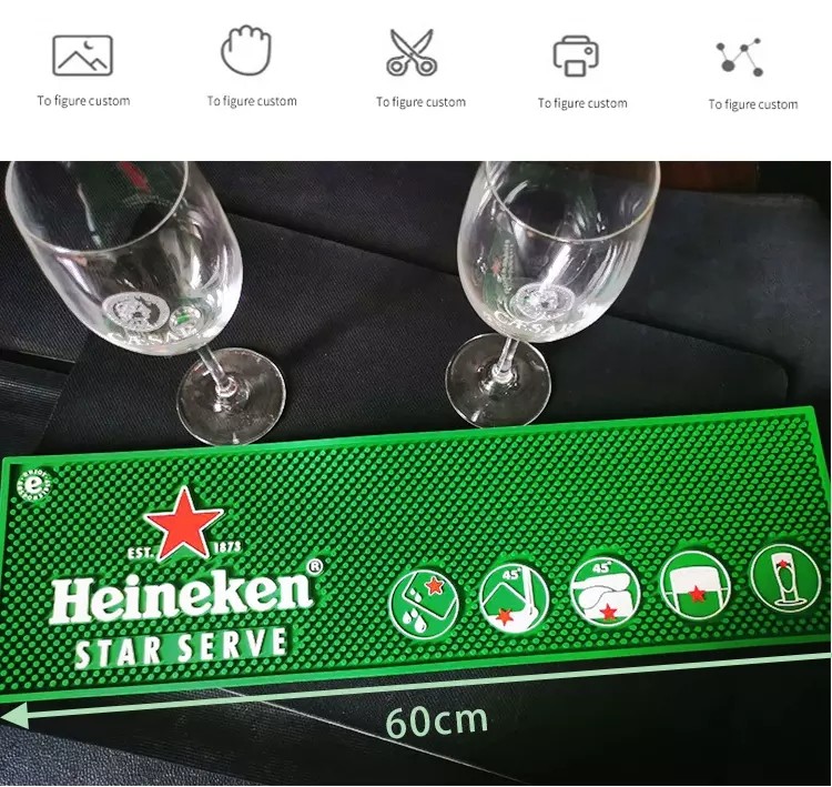 3D Embossing Logo PVC Bar Runner Anti Slip Rubber Mat Eco-Friendly Pvc Beer Mat With Logo Bar Accessories