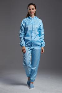 Best Blue color antistatic esd cleanroom jacket and pants workwear with hood for class 1000 or higher wholesale