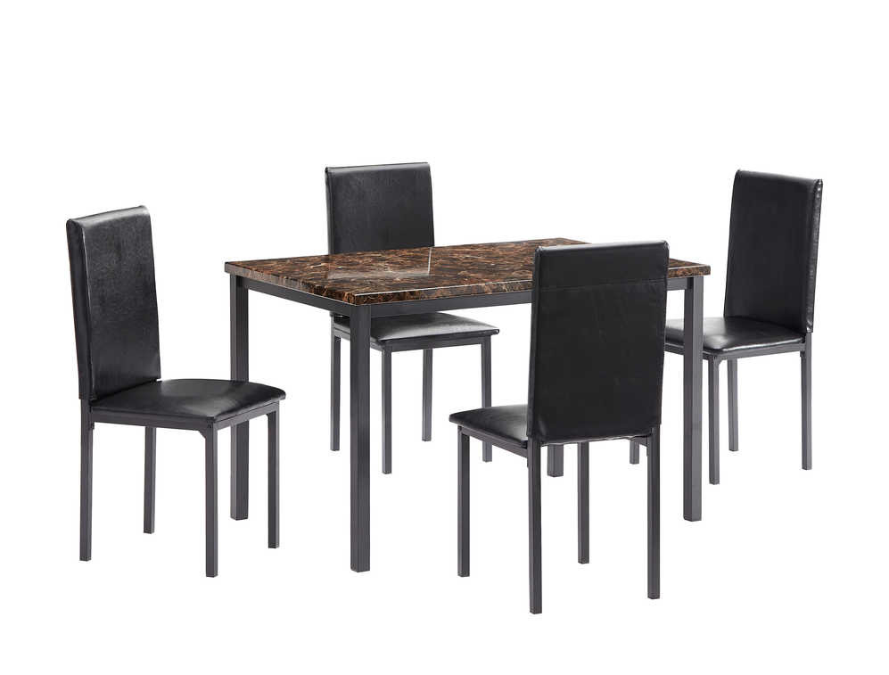 China Marble Top 41.8 W table 5 Piece Kitchen Table Set 4 Black Faux Leather Upholstery Chairs on sale