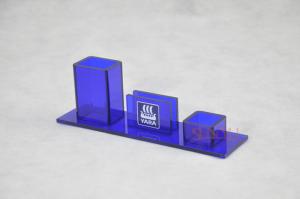 China Table Top Brochure Stands Custom Blue Plastic Office Supplies Pen Holder Transparent on sale