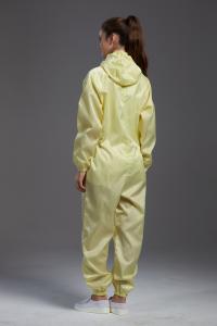 Best Anti static ESD sterilized dust-proof yellow coverall with hood and conductive fiber for calss 100 cleanroom wholesale
