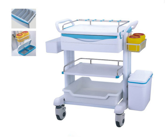 Best Mute Wheel ABS Hospital Medicine Trolley Mobile Crash Cart With Trash Can Medicine Box wholesale