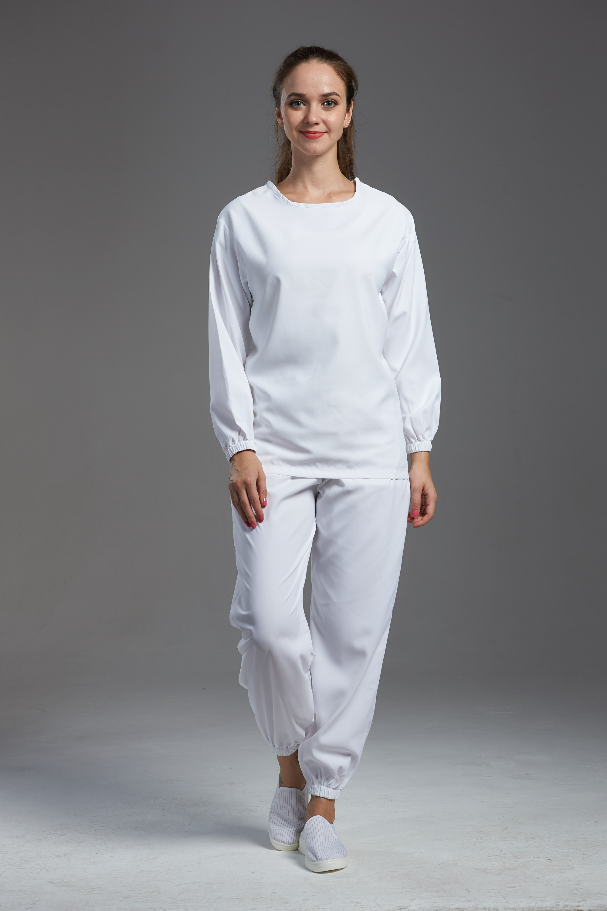 Best Antistatic ESD autoclavable T-shirt and pants workwear white color for parmaceutical workshop wholesale