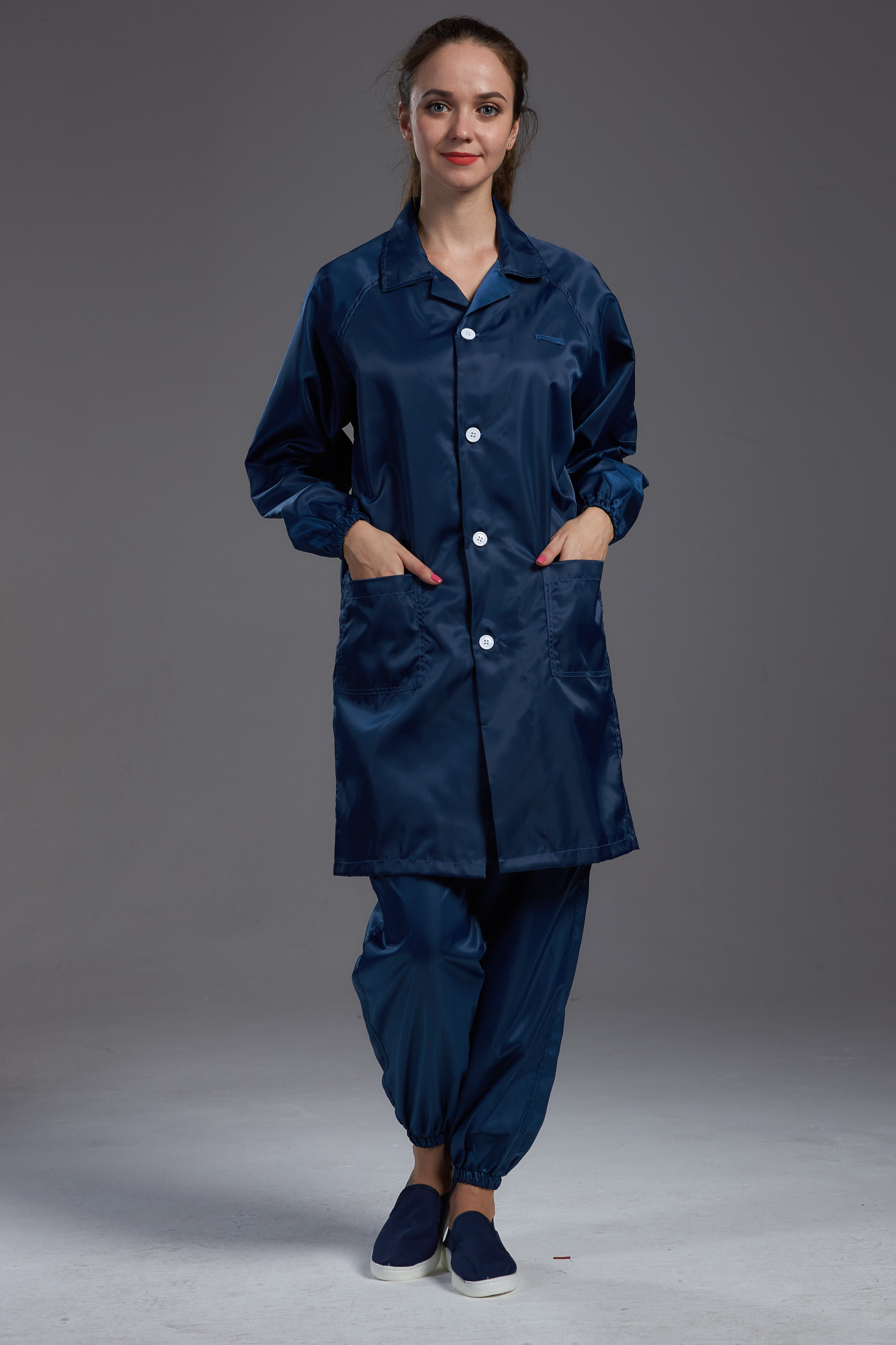 Best Lapel Gown Food Processing Clothing Dark Blue Color CE ISO 9001 Certificate wholesale