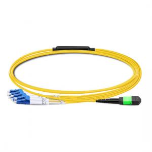 China 1m (3ft) MTP Female to 4 LC UPC Duplex OS2 9/125 Single Mode Fiber Breakout Cable, 8 Fibers, Type B, Elite, LSZH, Yellow on sale