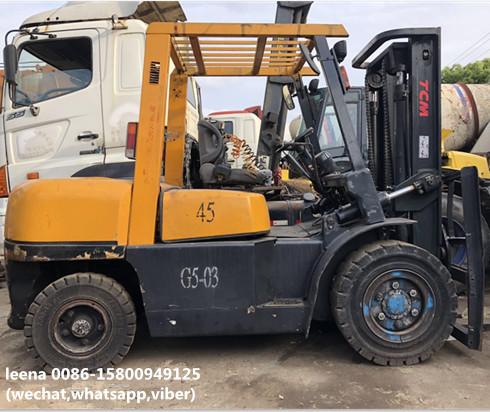 Cheap used 4.5ton tcm forklift FD45T8 originally made in japan ,worked for 2000 hrs, 3m lefting height for sale