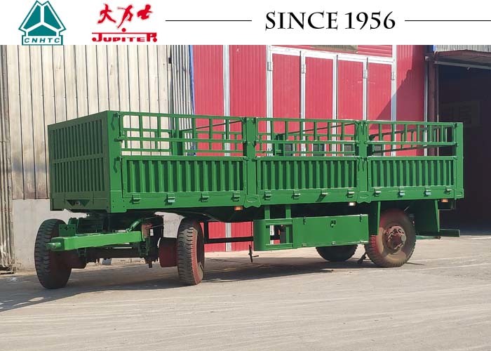 China Green Color 20ft 2 Axle Flatbed Truck Trailer Drawbar Trailer With Side Wall on sale