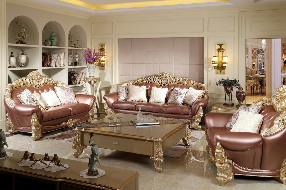 China Joyful Ever Furniture Classic Luxury Leather Sofa set by Hand carving for Reception room on sale