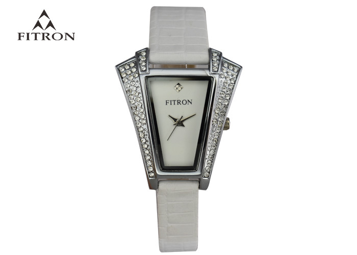 China Trapezoidal Diamond Studded Watch , Unique Quartz Leather Watch Shatter Resistant on sale