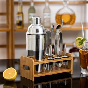 Best Rustproof 24oz 13Pcs Stainless Steel Cocktail Set With Wooden Stand Base wholesale