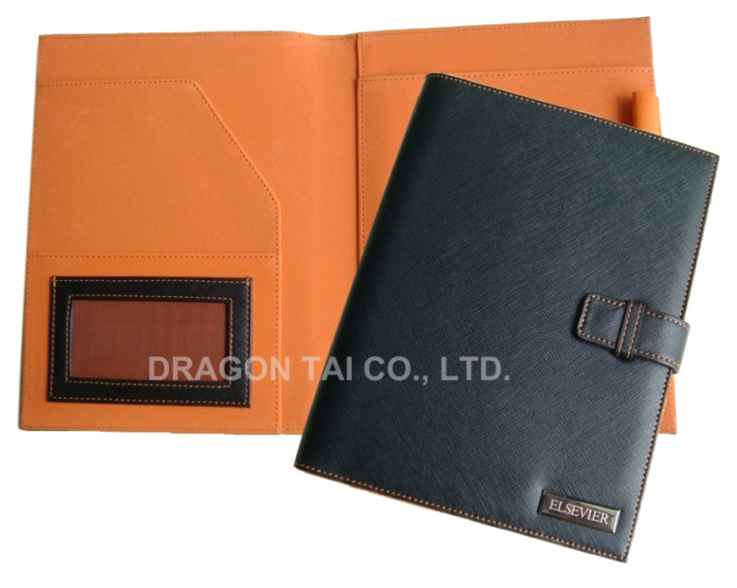 China A5 PU leather Portfolios with Pen Holder,A5 Leather File Folder,Rounded Corners on sale